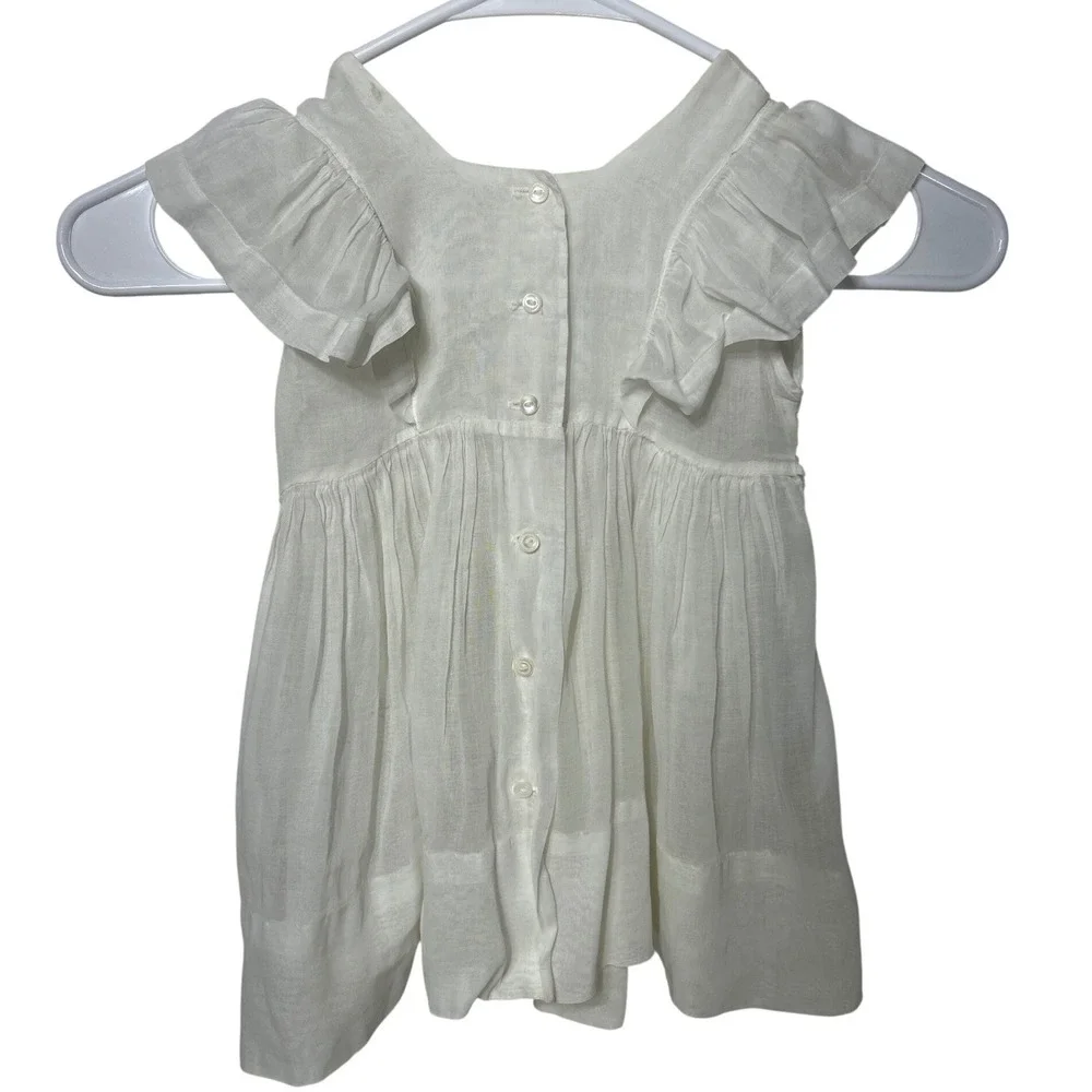 VTG Girls White Embroidered Floral Ruffle Flutter Sleeve Button Back Dress‎ 9mo